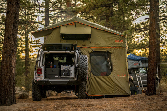 Vagabond XL Rooftop Tent in Forest Green Hyper Orange with Annex Room attached